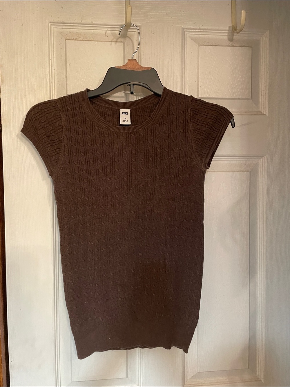 GAP Brown Cable Knit Short Sleeve Scoop Neck Sweater